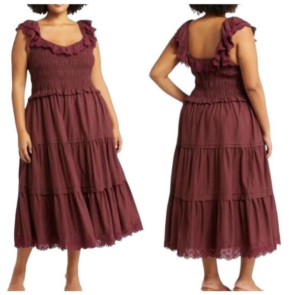 Madewell Dresses & Skirts - Madewell Plus Lucie Embroidered Cotton Midi Dress Smocked Tiered